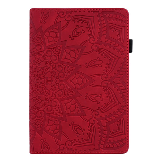For Samsung Galaxy Tab A7 Lite 8.7 (2021) T220 / T225 Calf Pattern Double Folding Design Embossed Leather Case with Holder & Card Slots & Pen Slot & Elastic Band(Red) by bashfashion