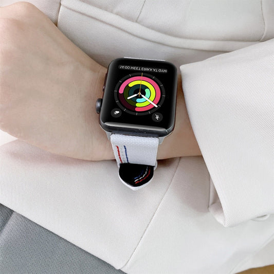 Three Lines Canvas Watch Band For Apple Watch Series 9&8&7 41mm / SE 3&SE 2&6&SE&5&4 40mm / 3&2&1 38mm(Brown) by bashfashion