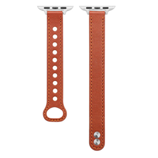 Double Nail Leather Watch Band For Apple Watch Series 7 41mm / 6 & SE & 5 & 4 40mm / 3 & 2 & 1 38mm(Warm Brown) by bashfashion