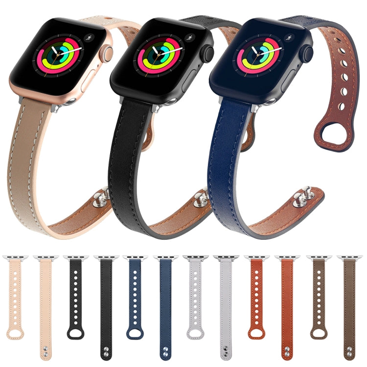Double Nail Leather Watch Band For Apple Watch Series 9&8&7 41mm / SE 3&SE 2&6&SE&5&4 40mm / 3&2&1 38mm(Brown) by bashfashion
