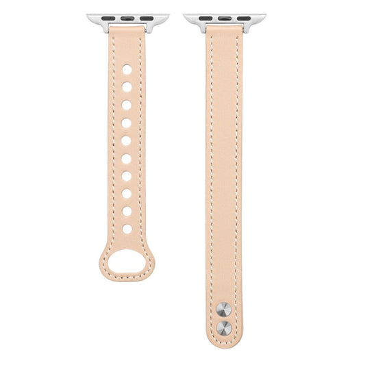 Double Nail Leather Watch Band For Apple Watch Series 7 45mm / 6 & SE & 5 & 4 44mm / 3 & 2 & 1 42mm(Apricot) by bashfashion