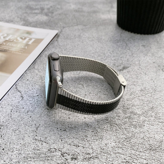 Buckle Style Steel Watch Band For Apple Watch Series 9&8&7 41mm / SE 3&SE 2&6&SE&5&4 40mm / 3&2&1 38mm(Silver Black) by bashfashion