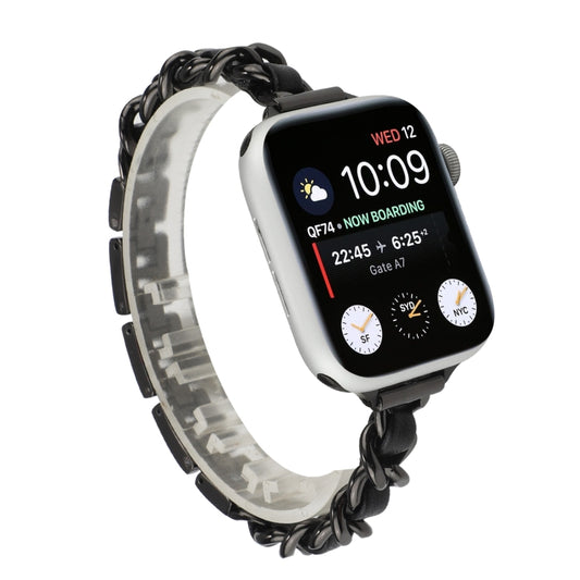 Small Waist Stainless Steel Strap Watch Band For Apple Watch Series 9&8&7 41mm / SE 3&SE 2&6&SE&5&4 40mm / 3&2&1 38mm(Black) by bashfashion