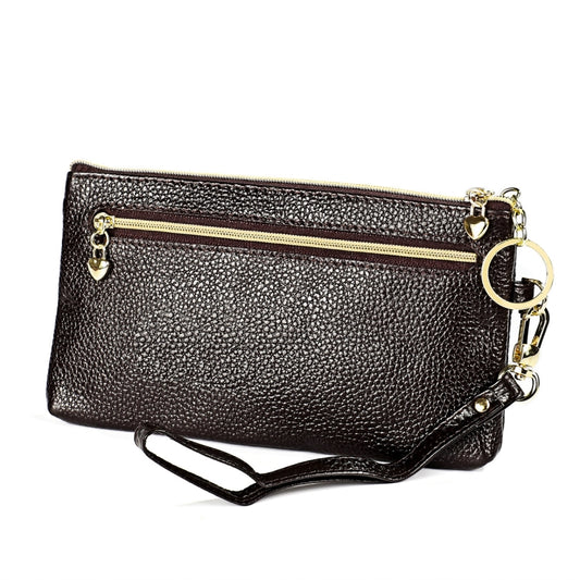 Ladies Multifunctional Cowhide Zipper Coin Purse Car Key Case(Coffee) by bashfashion