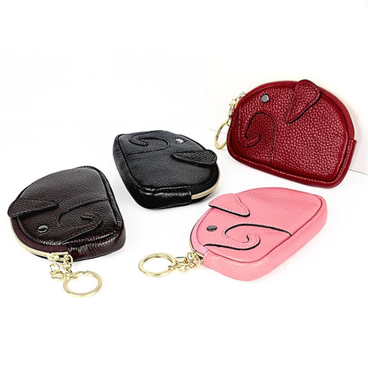 Ladies Head Layer Cowhide Elephant Zipper Coin Purse(Red Wine) by bashfashion