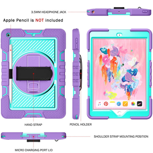 360 Degree Rotation Contrast Color Shockproof Silicone + PC Case with Holder & Hand Grip Strap & Shoulder Strap For iPad 9.7 2018 / 2017 / Air / Air 2 / Pro 9.7 (Purple + Mint Green) by bashfashion