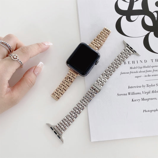 Seven-beads Steel Watch Band For Apple Watch Series 9&8&7 41mm / SE 3&SE 2&6&SE&5&4 40mm / 3&2&1 38mm (Starlight) by bashfashion