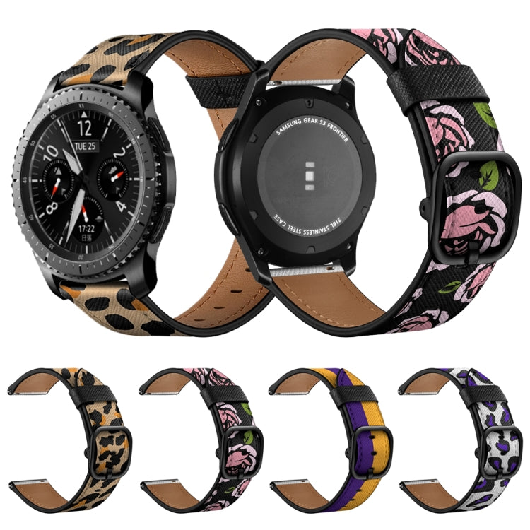 22mm For Samsung Galaxy Watch 46mm / Huawei Watch 3 / 3 Pro Universal Printed Leather Watch Band(Rose) by bashfashion