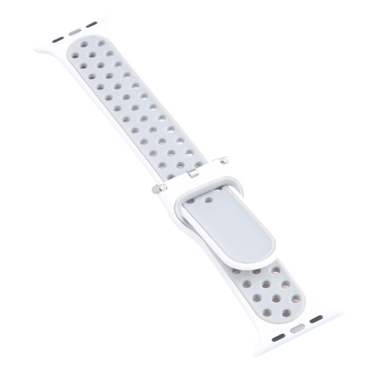 Metal Buckle Silicone Watch Band For Apple Watch Ultra 49mm&Watch Ultra 2 49mm / Series 9&8&7 45mm / SE 3&SE 2&6&SE&5&4 44mm / 3&2&1 42mm(White+Colorful) by bashfashion