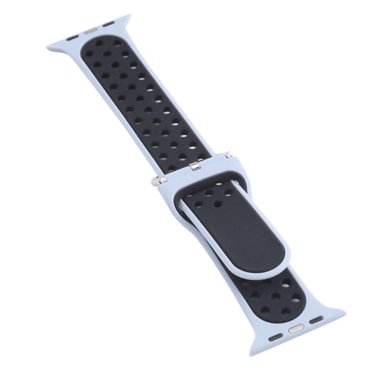 Metal Buckle Silicone Watch Band For Apple Watch Ultra 49mm&Watch Ultra 2 49mm / Series 9&8&7 45mm / SE 3&SE 2&6&SE&5&4 44mm / 3&2&1 42mm(Sky Blue+Black) by bashfashion