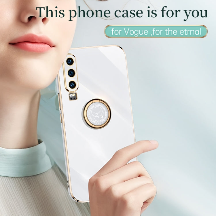 For Huawei P30 XINLI Straight Edge 6D Electroplate TPU Phone Case with Ring Holder(Mint Green) by XINLI