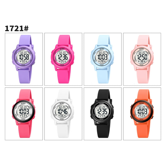 SKMEI 1721 Triplicate Round Dial LED Digital Display Luminous Silicone Strap Electronic Watch(Pink Blue) by SKMEI
