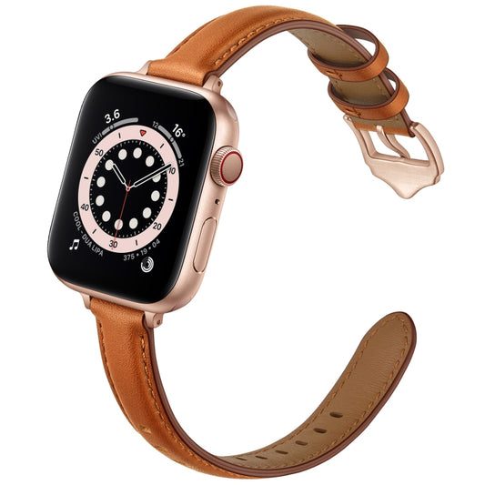 Business Style Leather Watch Band For Apple Watch Ultra 49mm&Watch Ultra 2 49mm / Series 9&8&7 45mm / SE 3&SE 2&6&SE&5&4 44mm / 3&2&1 42mm(Brown Rose Gold Buckle) by bashfashion