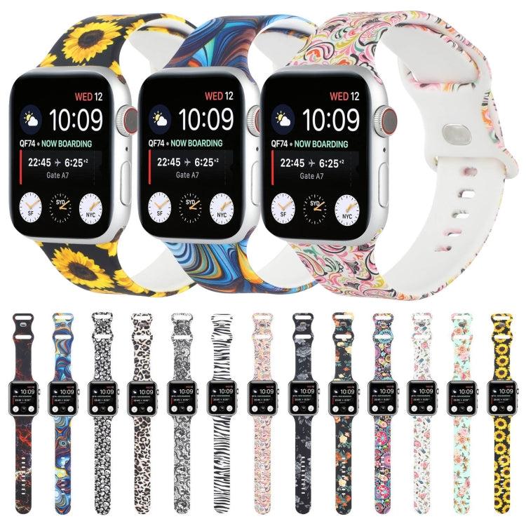 8-buckle Printed Strap Watch Band For Apple Watch Series 9&8&7 41mm / SE 3&SE 2&6&SE&5&4 40mm / 3&2&1 38mm(Black Background Rose) by bashfashion