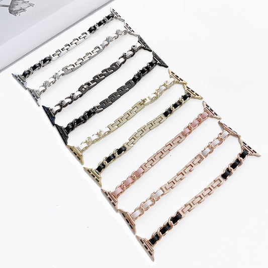 Single Row Metal Watch Band For Apple Watch Series 9&8&7 41mm / SE 3&SE 2&6&SE&5&4 40mm / 3&2&1 38mm(Gold Black) by bashfashion