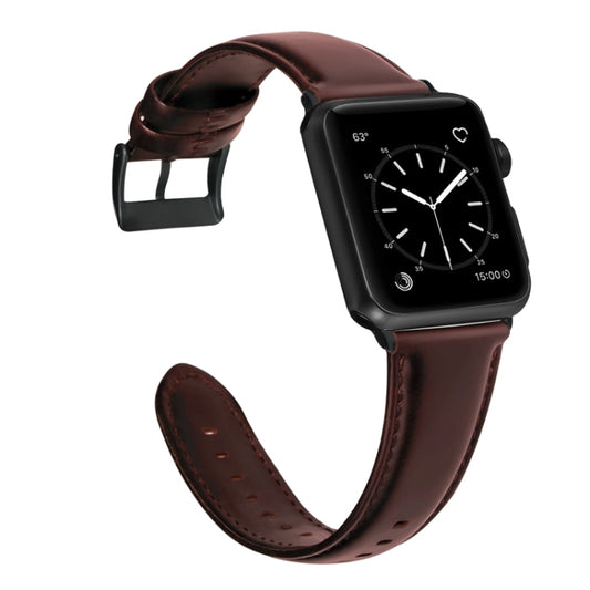 For Apple Watch Series 9&8&7 41mm / SE 3&SE 2&6&SE&5&4 40mm / 3&2&1 38mm Oil Wax Genuine Leather Strap Watch Band(Red Brown) by bashfashion
