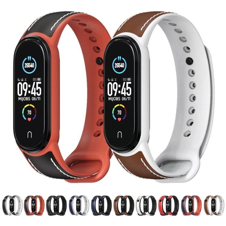 For Xiaomi Mi Band 5/6/7 MIJOBS TPU + Leather Watch Band(Brown+Black) by MIJOBS