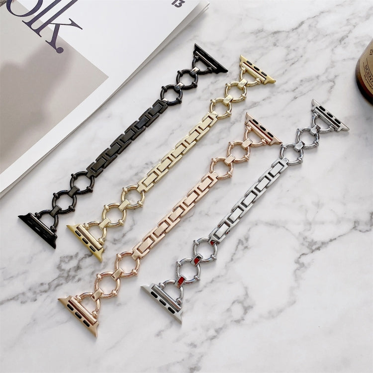 O-shaped Chain Metal Watch Band For Apple Watch Series 7 45mm/6&SE&5&4 44mm/3&2&1 42mm(Gold) by bashfashion