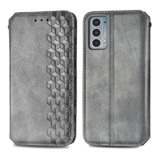 For Motorola Edge 20 Cubic Grid Pressed Horizontal Flip Magnetic PU Leather Case with Holder & Card Slots & Wallet(Grey) by bashfashion