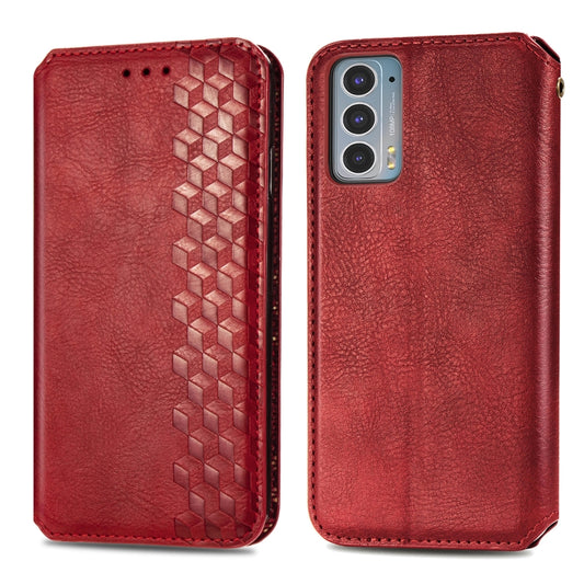 For Motorola Edge 20 Cubic Grid Pressed Horizontal Flip Magnetic PU Leather Case with Holder & Card Slots & Wallet(Red) by bashfashion