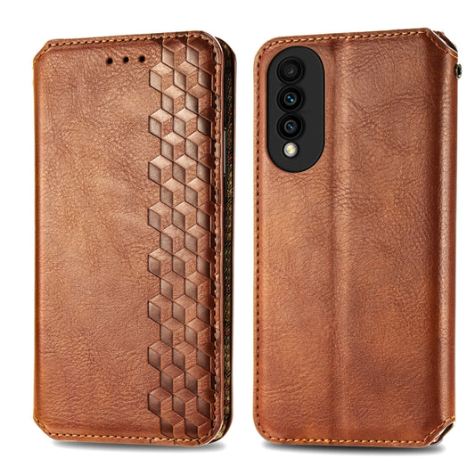 For Huawei nova 8 SE Youth Cubic Grid Pressed Horizontal Flip Magnetic PU Leather Case with Holder & Card Slots & Wallet(Brown) by bashfashion