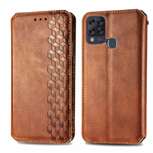 For Infinix Hot 10T Cubic Grid Pressed Horizontal Flip Magnetic PU Leather Case with Holder & Card Slots & Wallet(Brown) by bashfashion