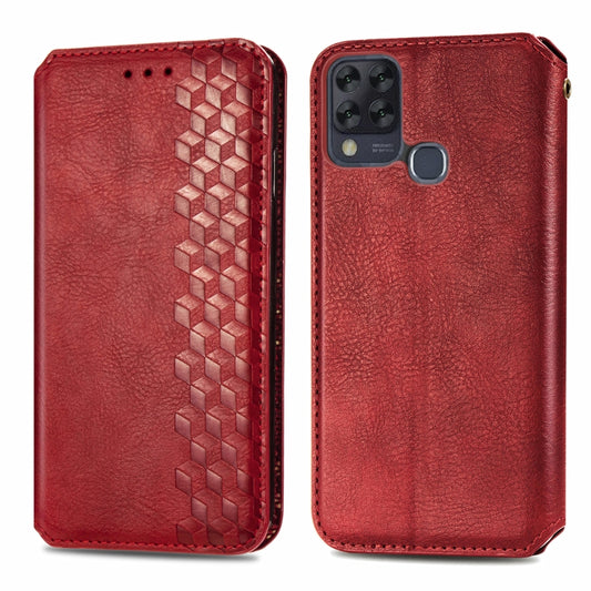 For Infinix Hot 10T Cubic Grid Pressed Horizontal Flip Magnetic PU Leather Case with Holder & Card Slots & Wallet(Red) by bashfashion