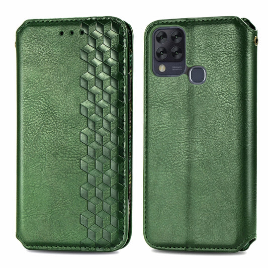For Infinix Hot 10T Cubic Grid Pressed Horizontal Flip Magnetic PU Leather Case with Holder & Card Slots & Wallet(Green) by bashfashion