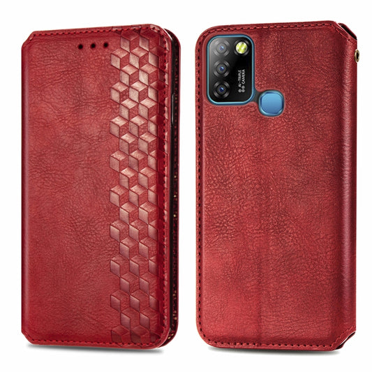For Infinix Smart 5 Cubic Grid Pressed Horizontal Flip Magnetic PU Leather Case with Holder & Card Slots & Wallet(Red) by bashfashion