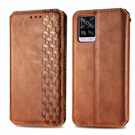 For vivo S7 Cubic Grid Pressed Horizontal Flip Magnetic PU Leather Case with Holder & Card Slots & Wallet(Brown) by bashfashion
