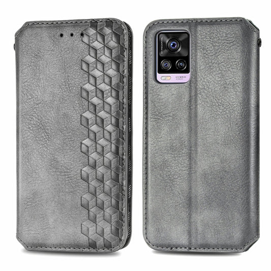 For vivo S7 Cubic Grid Pressed Horizontal Flip Magnetic PU Leather Case with Holder & Card Slots & Wallet(Grey) by bashfashion