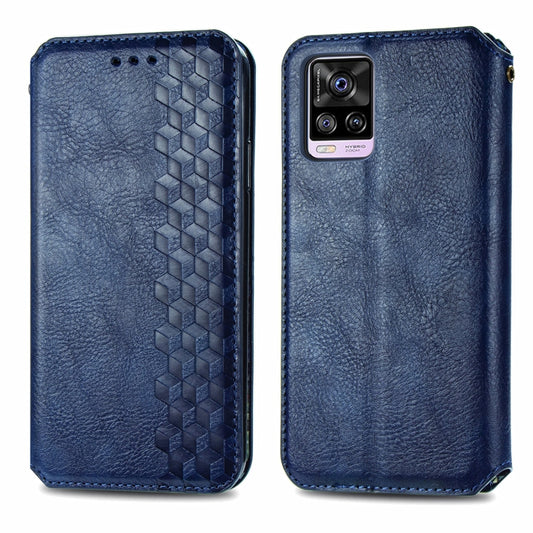 For vivo S7 Cubic Grid Pressed Horizontal Flip Magnetic PU Leather Case with Holder & Card Slots & Wallet(Blue) by bashfashion