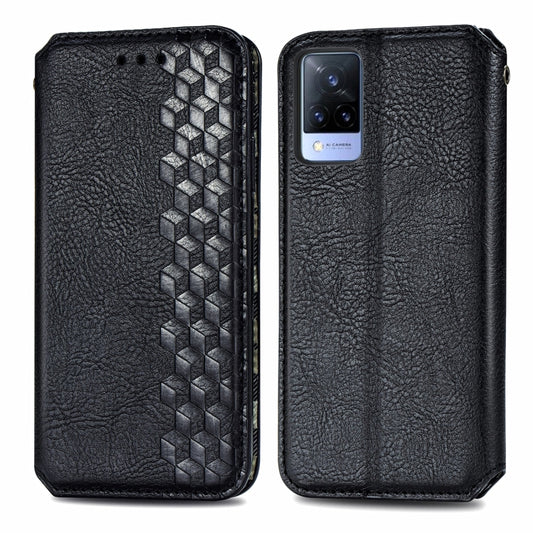 For vivo V21 Cubic Grid Pressed Horizontal Flip Magnetic PU Leather Case with Holder & Card Slots & Wallet(Black) by bashfashion