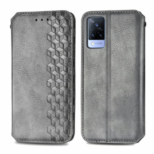 For vivo V21 Cubic Grid Pressed Horizontal Flip Magnetic PU Leather Case with Holder & Card Slots & Wallet(Grey) by bashfashion