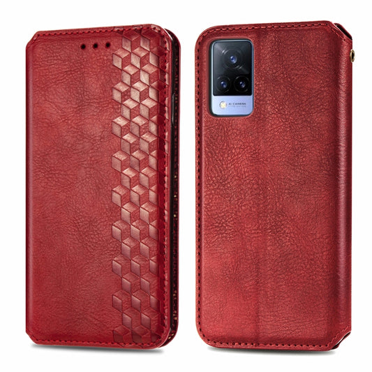 For vivo V21 Cubic Grid Pressed Horizontal Flip Magnetic PU Leather Case with Holder & Card Slots & Wallet(Red) by bashfashion