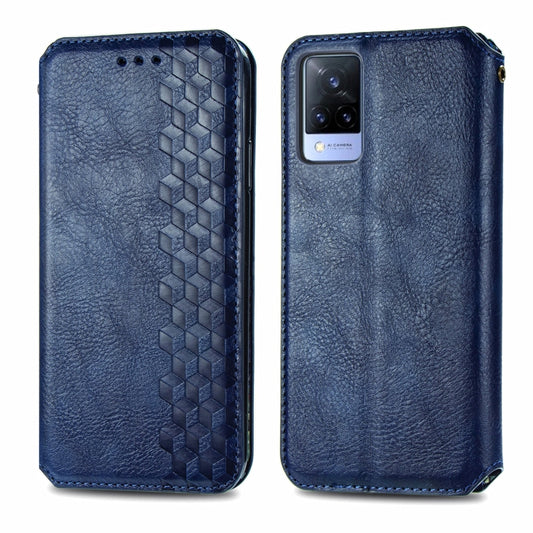 For vivo V21 Cubic Grid Pressed Horizontal Flip Magnetic PU Leather Case with Holder & Card Slots & Wallet(Blue) by bashfashion