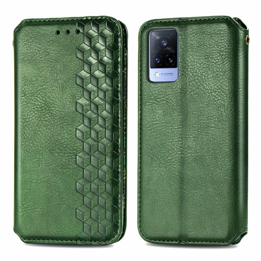 For vivo V21 Cubic Grid Pressed Horizontal Flip Magnetic PU Leather Case with Holder & Card Slots & Wallet(Green) by bashfashion