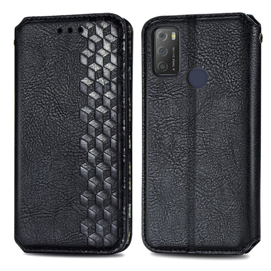 For Alcatel 1S 2021 Cubic Grid Pressed Horizontal Flip Magnetic PU Leather Case with Holder & Card Slots & Wallet(Black) by bashfashion