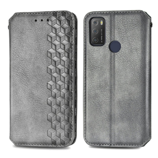 For Alcatel 1S 2021 Cubic Grid Pressed Horizontal Flip Magnetic PU Leather Case with Holder & Card Slots & Wallet(Grey) by bashfashion