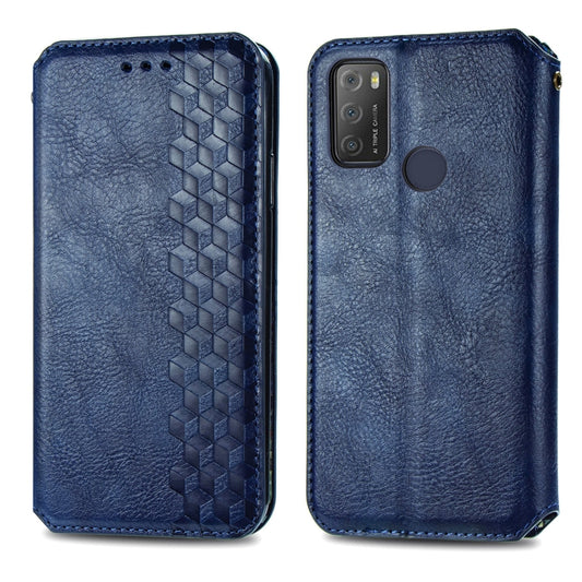For Alcatel 1S 2021 Cubic Grid Pressed Horizontal Flip Magnetic PU Leather Case with Holder & Card Slots & Wallet(Blue) by bashfashion