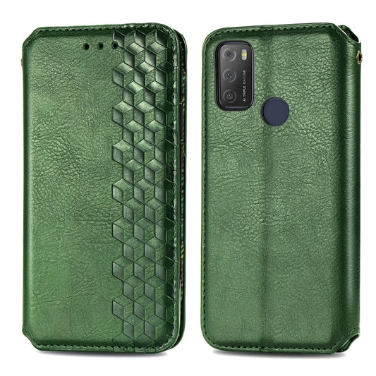 For Alcatel 1S 2021 Cubic Grid Pressed Horizontal Flip Magnetic PU Leather Case with Holder & Card Slots & Wallet(Green) by bashfashion