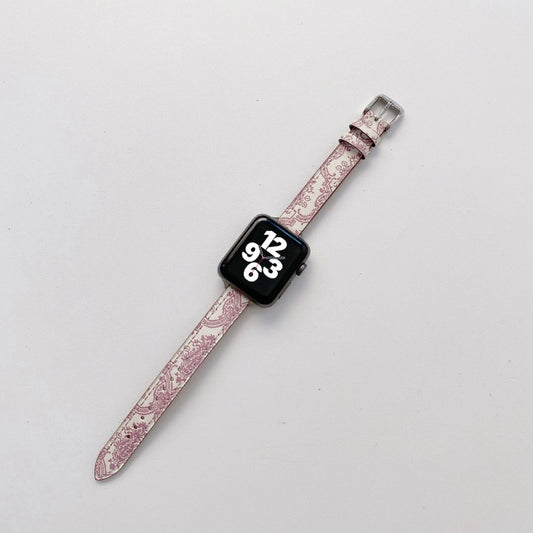 Small Slim Ethnic Leather Wrist Strap Watch Band For Apple Watch Series 9&8&7 41mm / SE 3&SE 2&6&SE&5&4 40mm / 3&2&1 38mm(Pink) by bashfashion