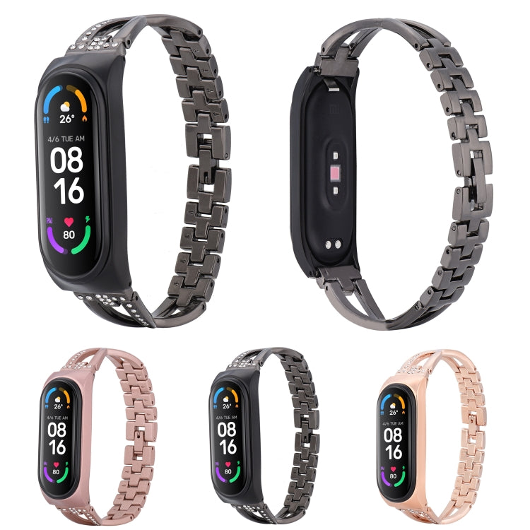 For Xiaomi Mi Band 4 / 3 X-shaped Diamond Alloy Watch Band(Rose Gold) by bashfashion
