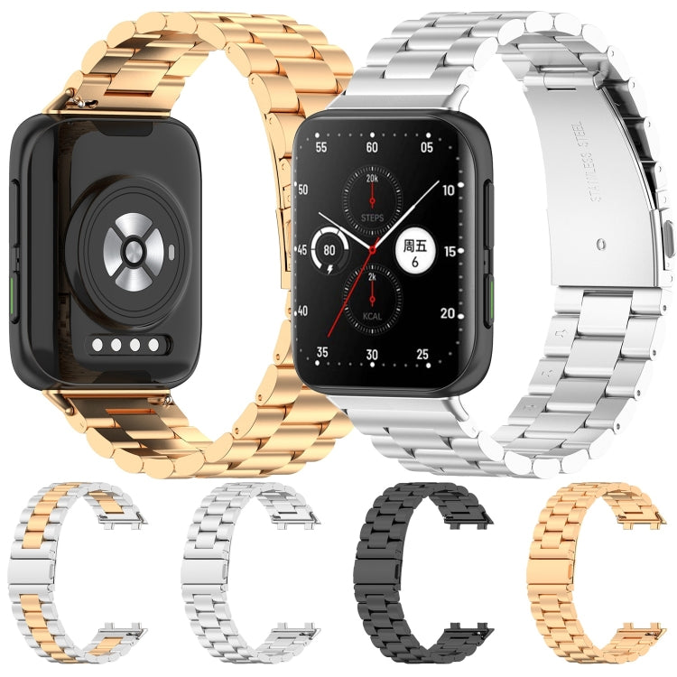 For OPPO Watch 2 42mm Stainless Steel Three-beads Watch Band(Silver) by bashfashion