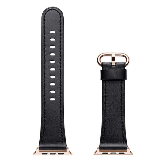 Classic Buckle Leather Watch Band For Apple Watch Series 9&8&7 41mm / SE 3&SE 2&6&SE&5&4 40mm / 3&2&1 38mm(Black) by bashfashion