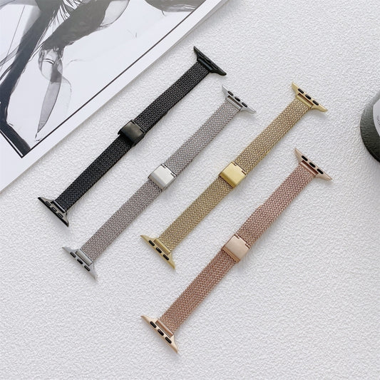 V-shaped Buckle Small Waist Steel Watch Band For Apple Watch Series 9&8&7 41mm / SE 3&SE 2&6&SE&5&4 40mm / 3&2&1 38mm(Gold) by bashfashion