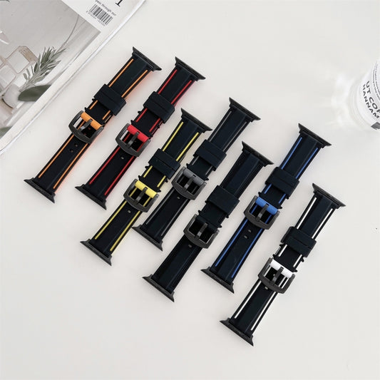 Two-color Silicone Hydraulic Buckle Watch Band For Apple Watch Series 9&8&7 41mm / SE 3&SE 2&6&SE&5&4 40mm / 3&2&1 38mm(Black Orange) by bashfashion