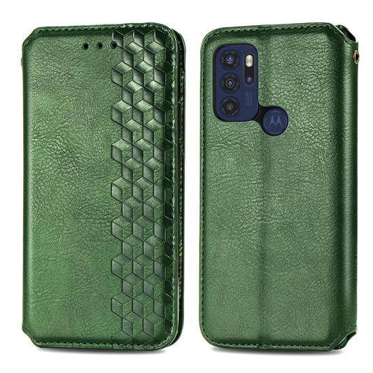 For Motorola Moto G60S Cubic Grid Pressed Horizontal Flip Magnetic Leather Phone Case with Holder & Card Slots & Wallet(Green) by bashfashion