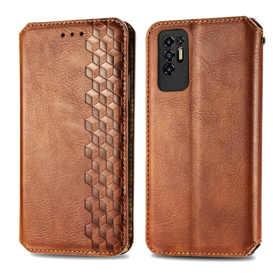 For Tecno Pova 2 Cubic Grid Pressed Horizontal Flip Magnetic Leather Phone Case with Holder & Card Slots & Wallet(Brown) by bashfashion