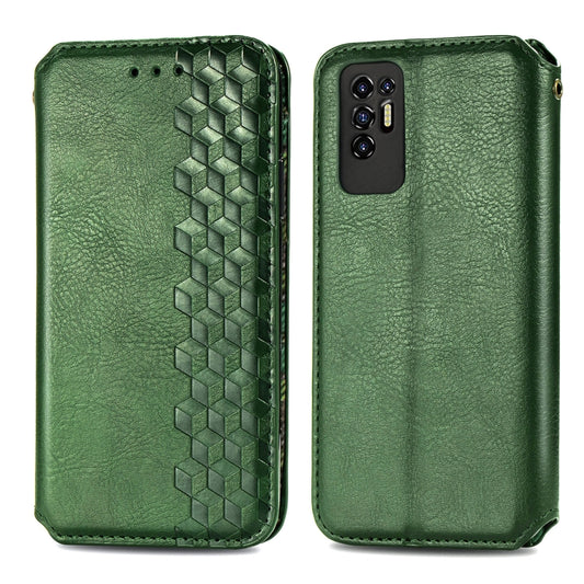 For Tecno Pova 2 Cubic Grid Pressed Horizontal Flip Magnetic Leather Phone Case with Holder & Card Slots & Wallet(Green) by bashfashion